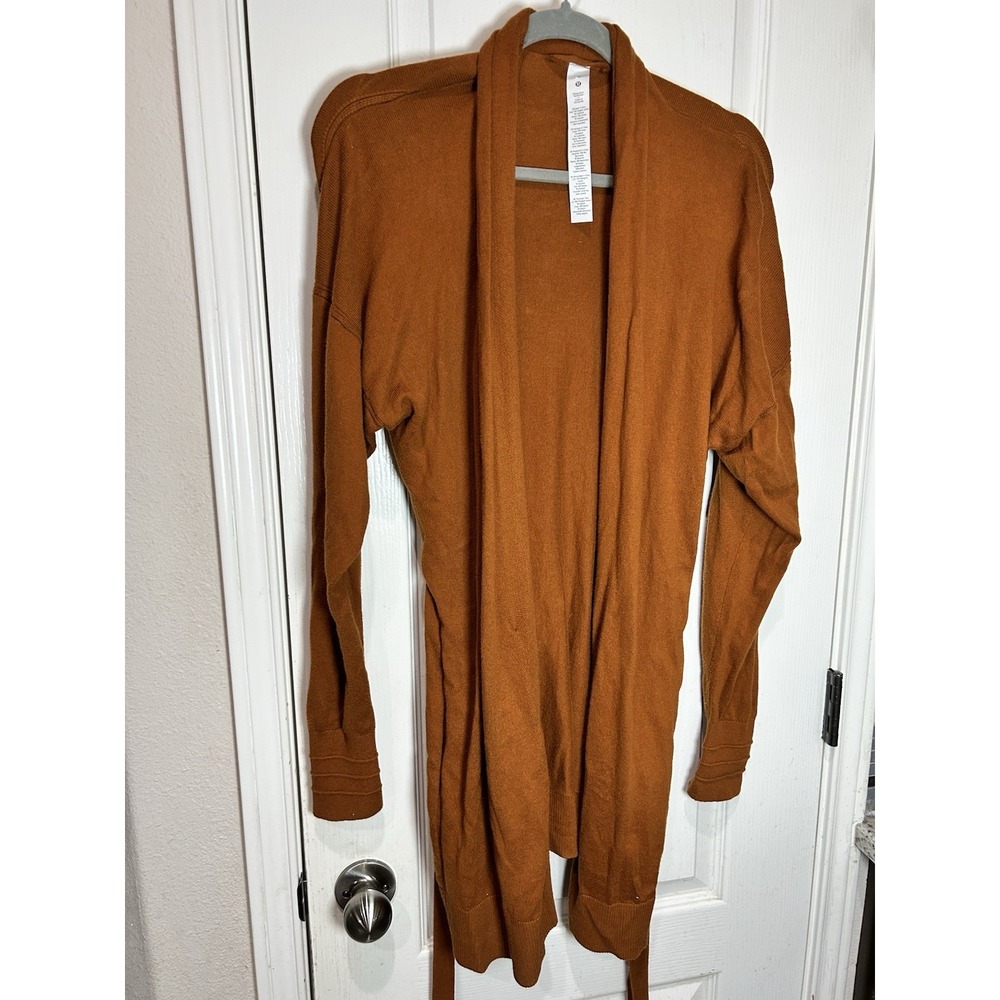 Lululemon Cotton Cashmere Knit Wrap Sweater Cardigan Butternut Brown Belted 10 - Picture 4 of 8
